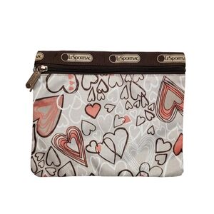 LeSportsac Heart Print Single Zip Cosmetic / Pencil Pouch